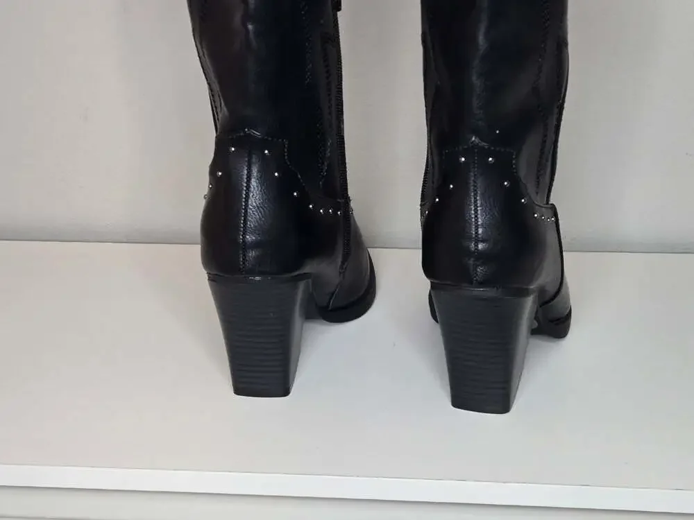 Sugar Nails Studs Women's Western Boots Black Flame Pattern Size 8.5M